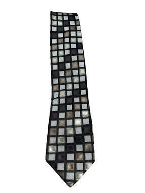 Peacock Men's 100% Silk Geometric Pattern Necktie Multi-color Brwn Blck Slvr Gry